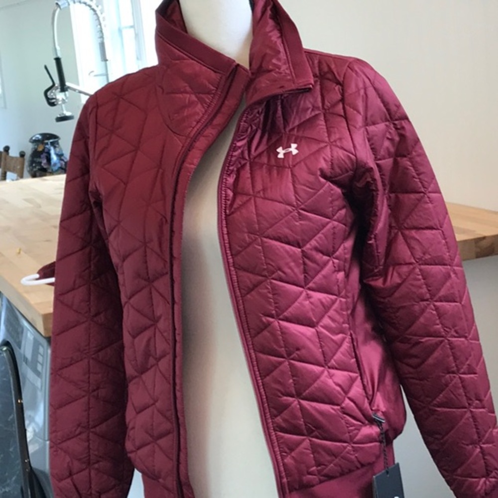 Under Armour Red Puffer Jacket Quilted Stand-Up Collar